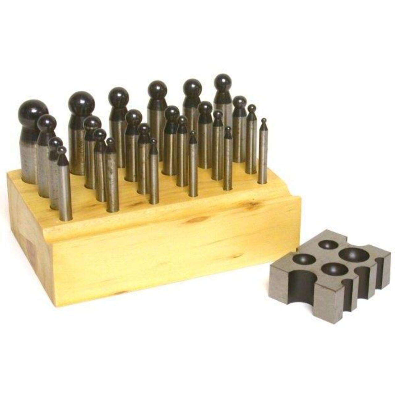 24 Steel Dapping Punches W/ Stand & Doming Block Jewelers Metal Forming Tool